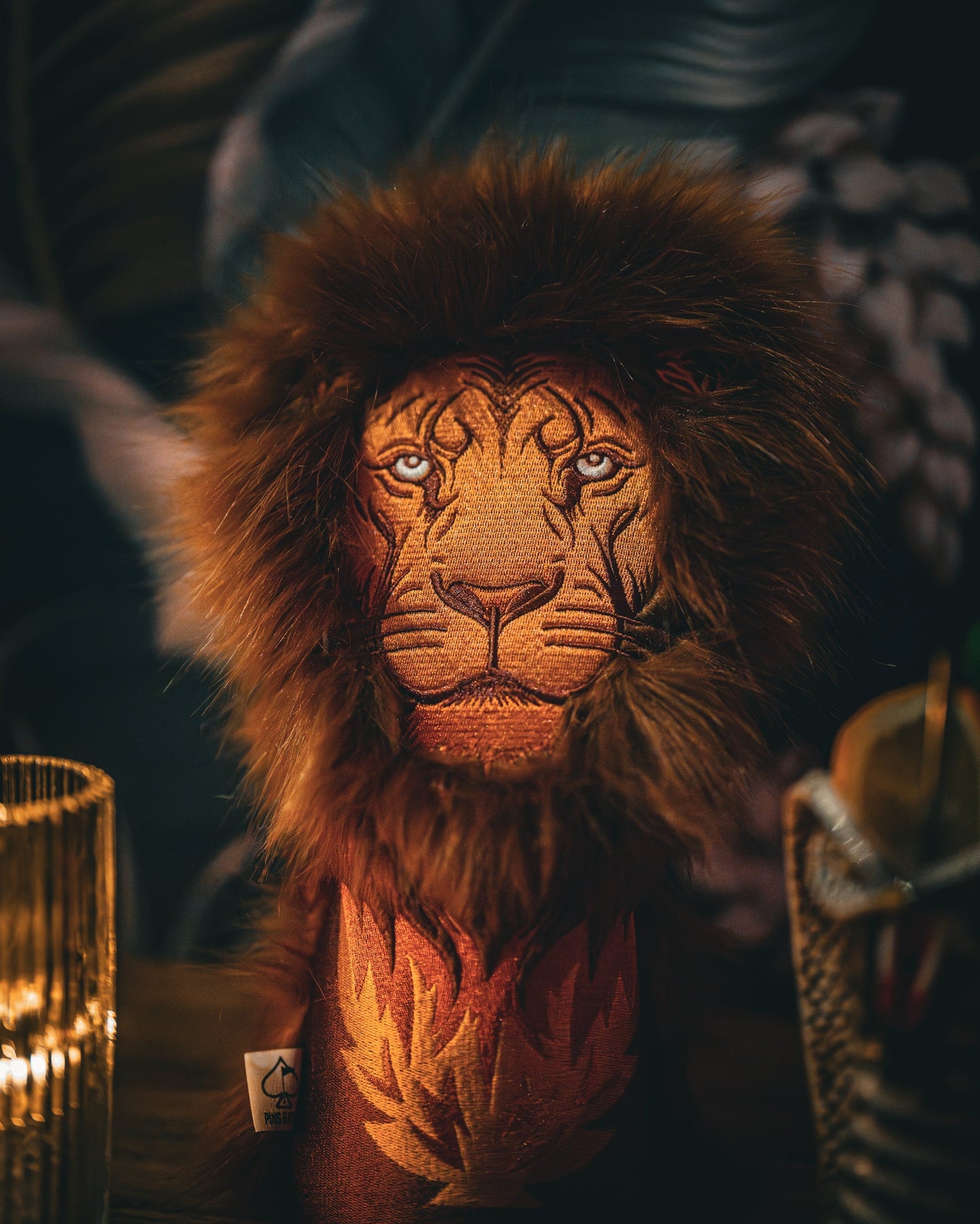 Lion driver head cover for golf clubs, featuring a vibrant lion design with realistic details and soft fabric.