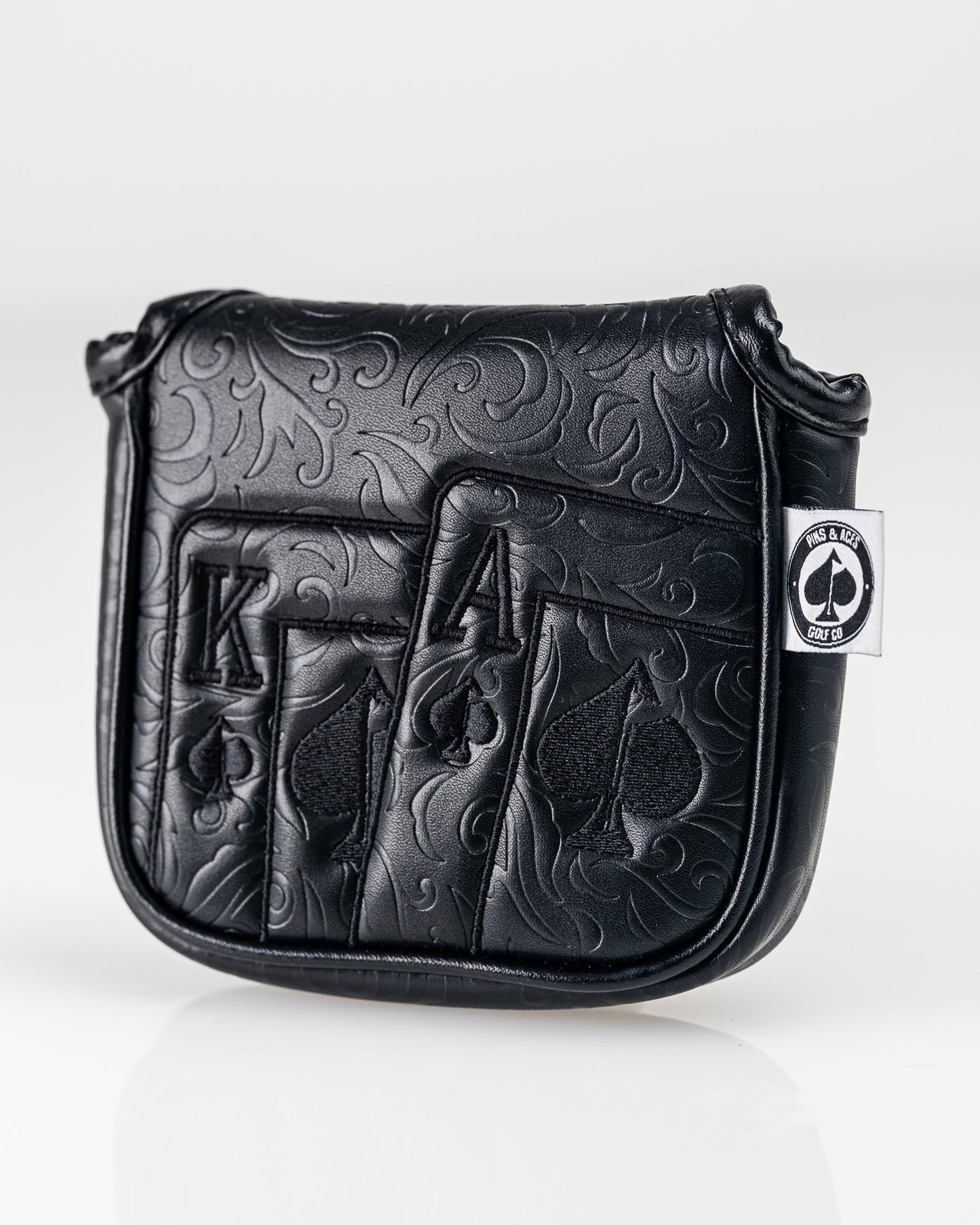 Blackout Ace of Spades mallet putter cover featuring a sleek black design with a spade motif, suitable for golf enthusiasts.