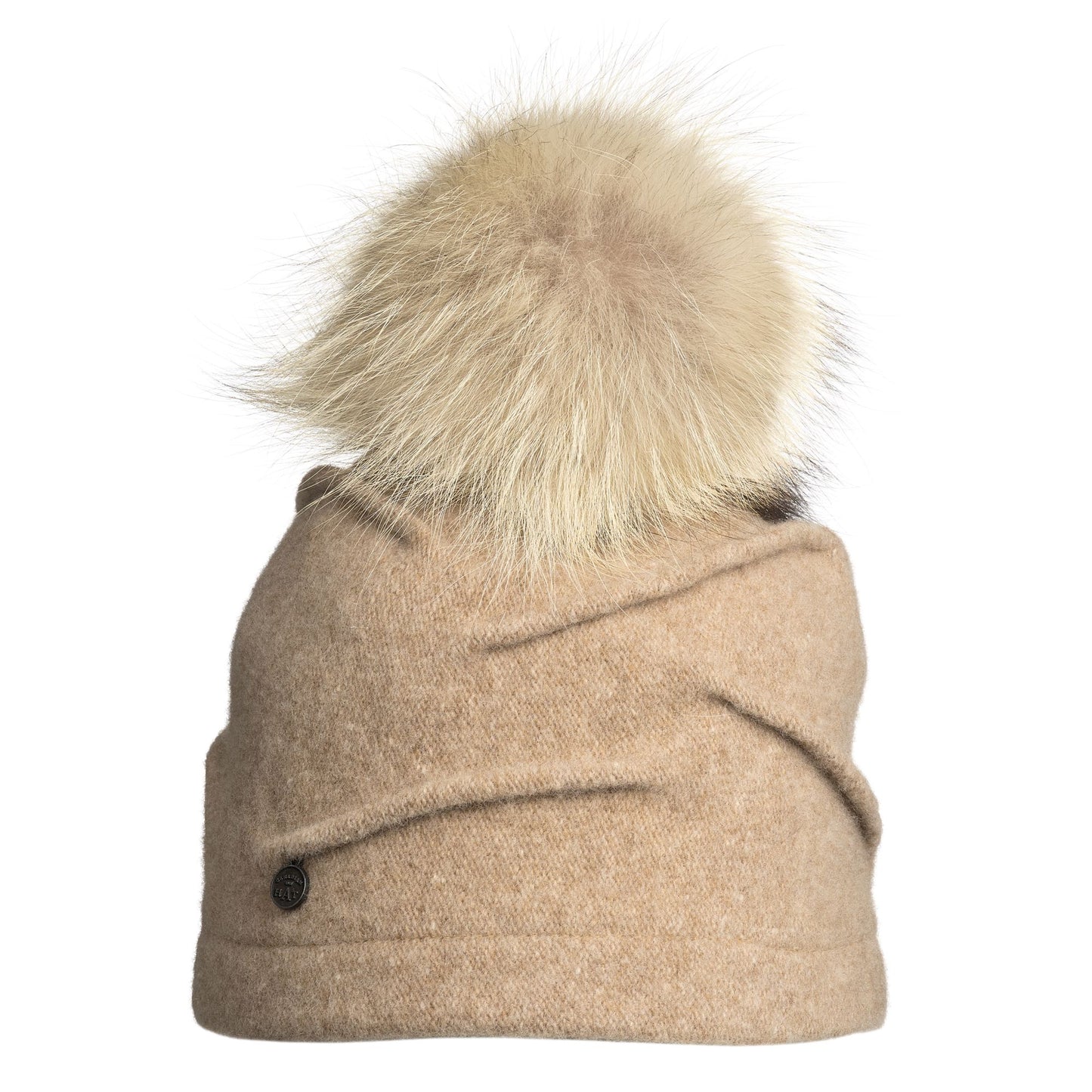 CLARETA - ORMOS PLEATED BEANIE W UPCYCLED FUR POM