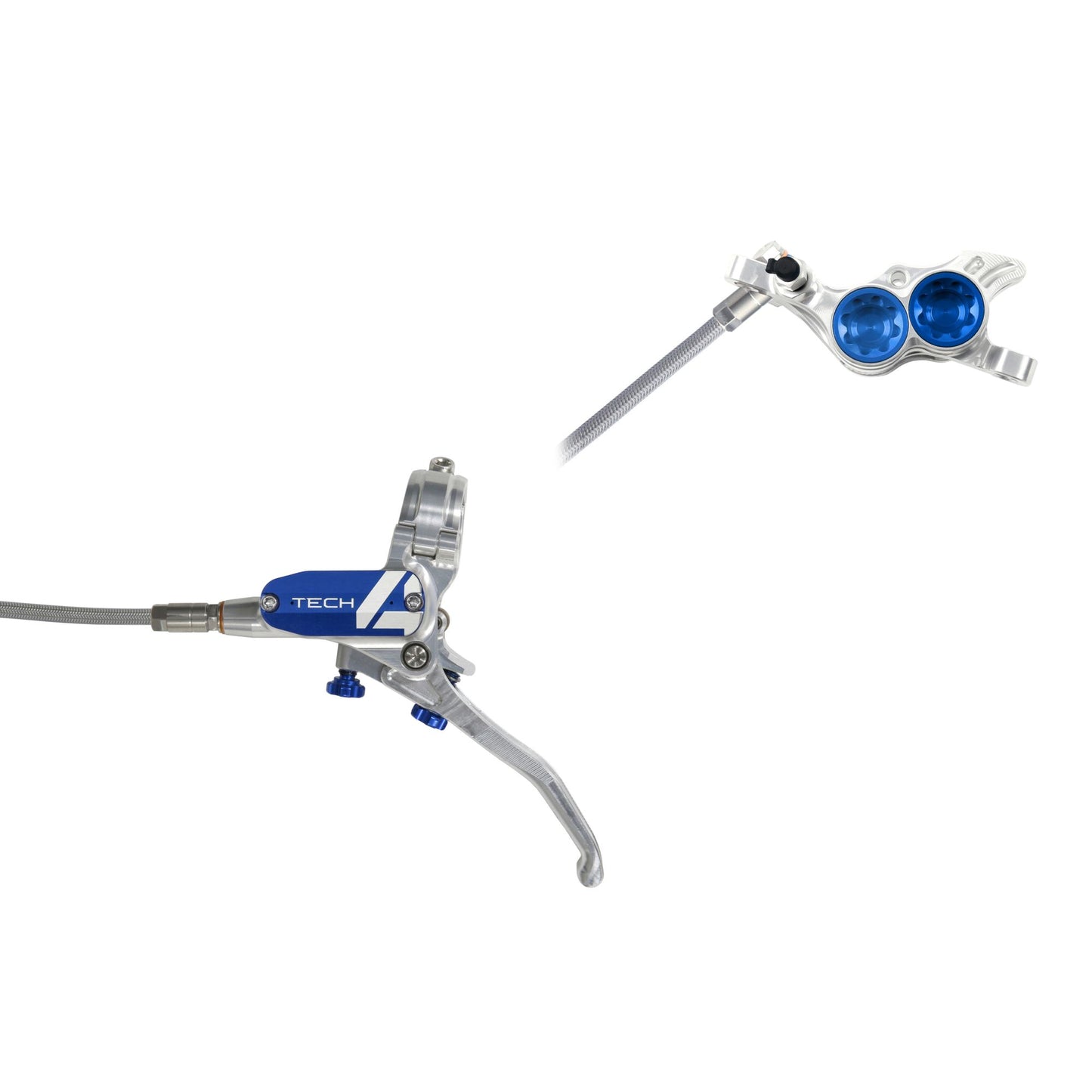 HOPE BRAKE TECH 4 E4 BRAIDED NO ROTOR SILVER/BLUE L/H