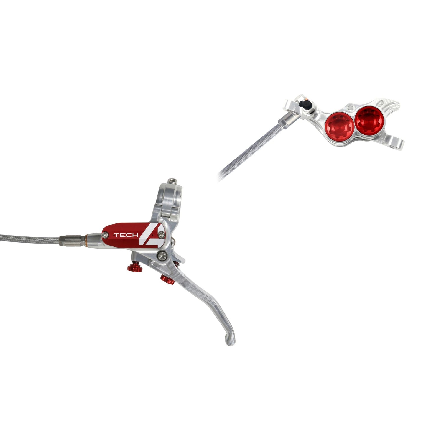HOPE BRAKE TECH 4 E4 BRAIDED NO ROTOR SILVER/RED L/H