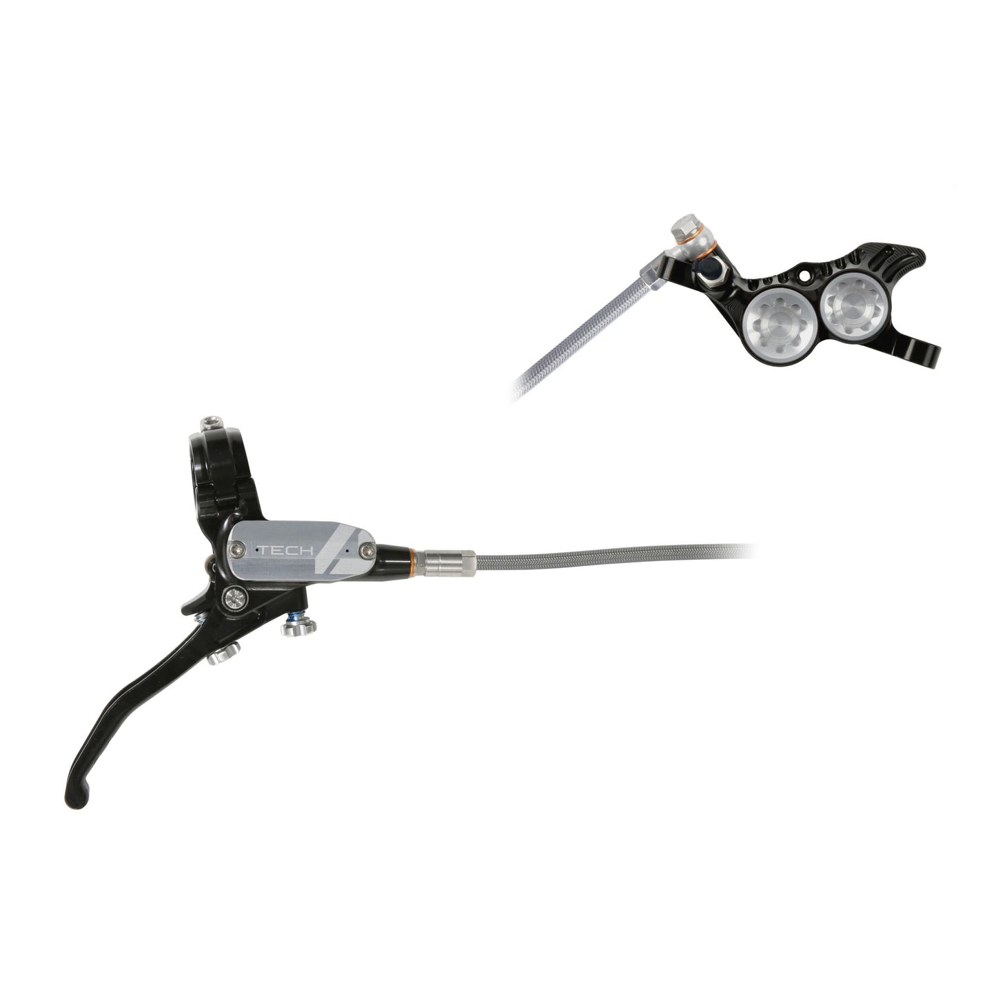HOPE BRAKE TECH 4 V4 BRAIDED NO ROTOR BLACK/SILVER R/H