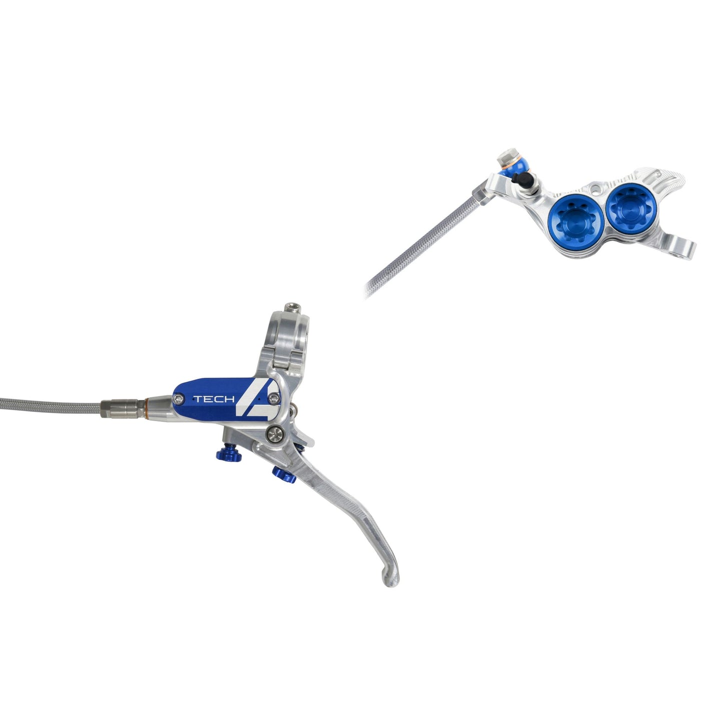 HOPE BRAKE TECH 4 V4 BRAIDED NO ROTOR SILVER/BLUE L/H