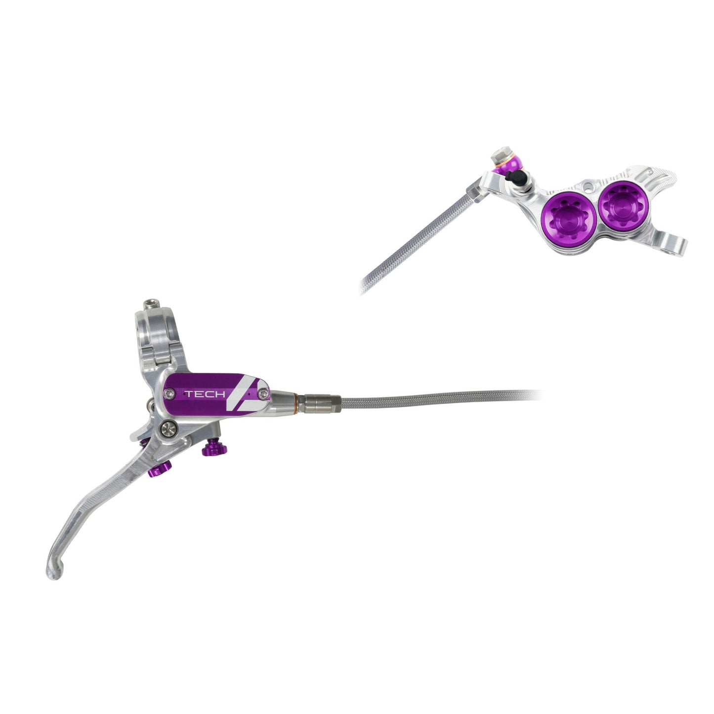 HOPE BRAKE TECH 4 V4 BRAIDED NO ROTOR SILVER/PURPLE R/H