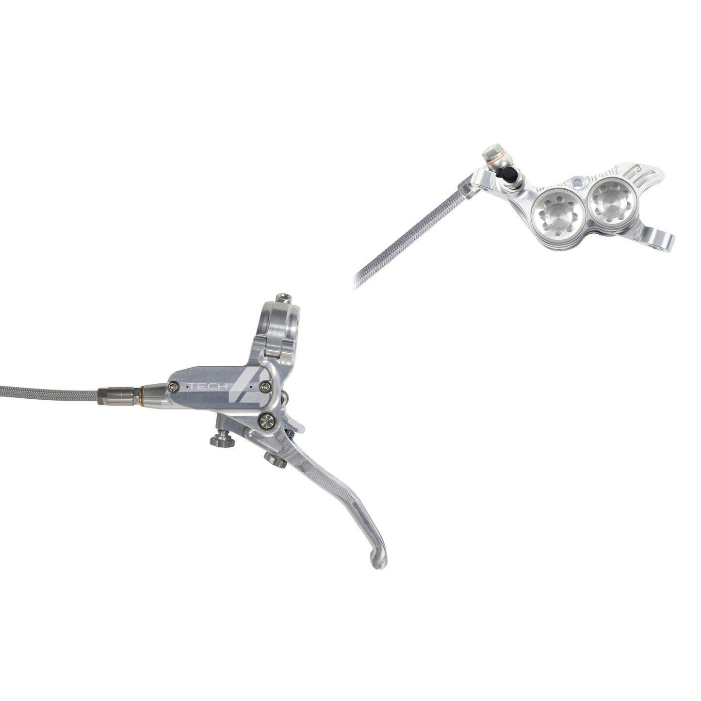 HOPE BRAKE TECH 4 V4 BRAIDED NO ROTOR SILVER/SILVER L/H