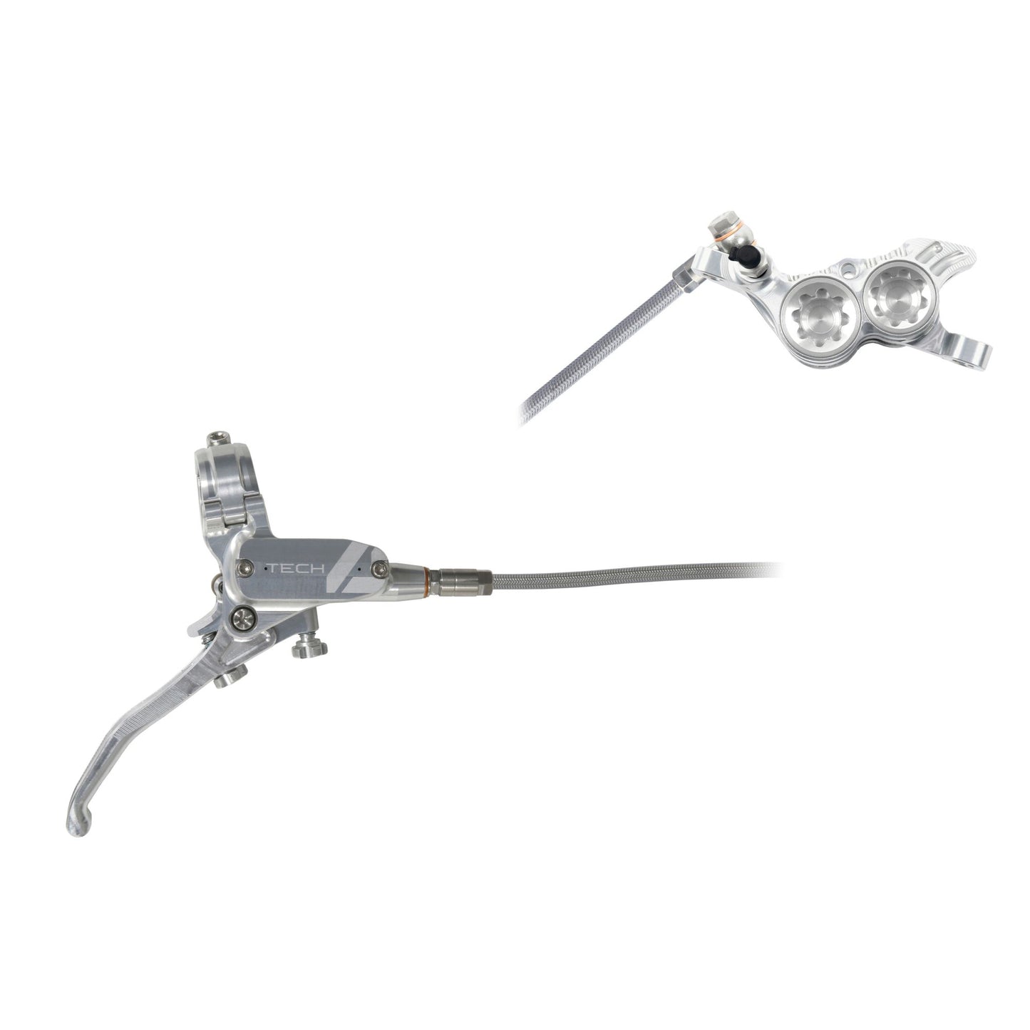 HOPE BRAKE TECH 4 V4 BRAIDED NO ROTOR SILVER/SILVER R/H