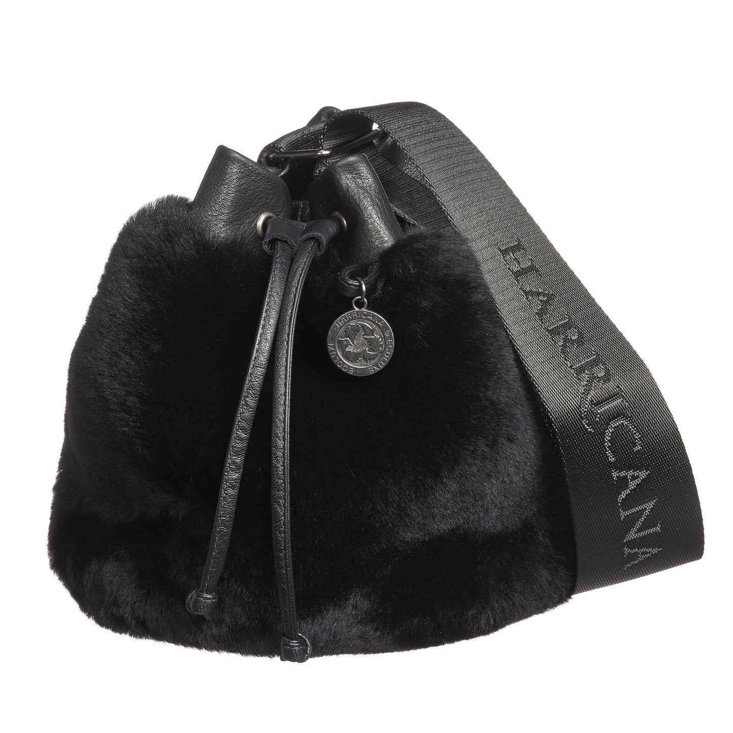 GABBIE S - LEATHER DRAW CORD POUCH BAG W SHEARLING