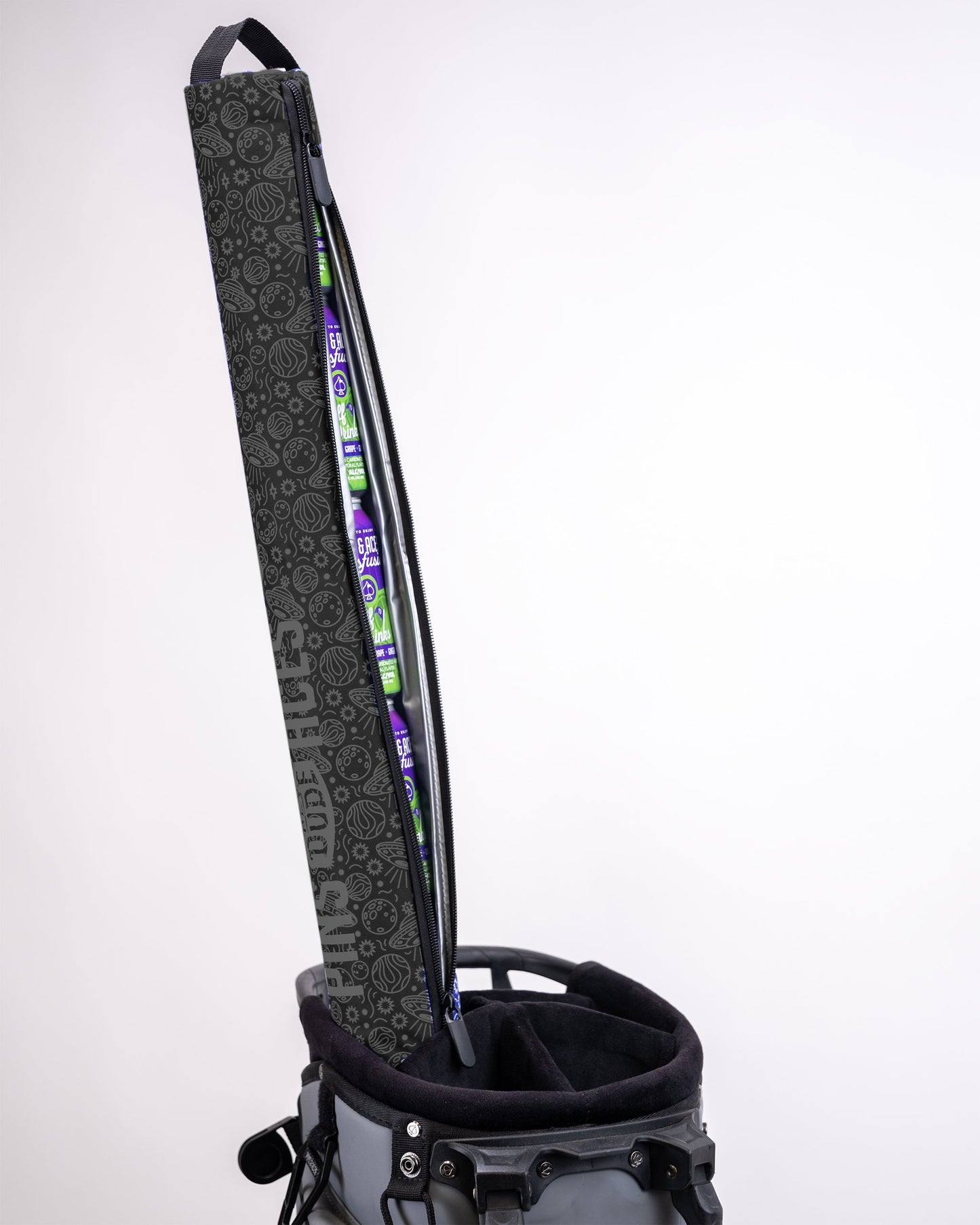 Black HEYDUDE Beer Sleeve featuring a "Black Hole" design.