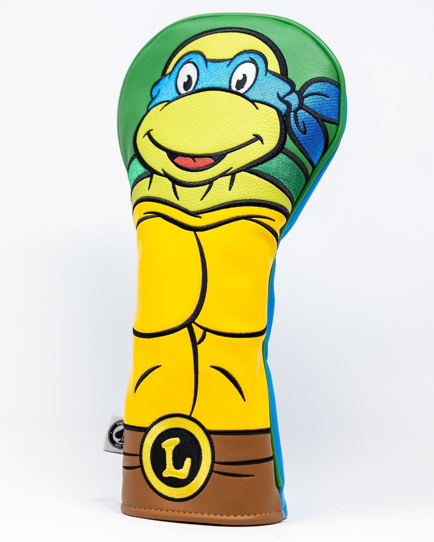 TMNT Leonardo driver cover featuring a vibrant design of the character with blue mask and sword, ideal for golf enthusiasts and Teenage Mutant Ninja Turtles fans.