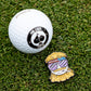 Dale the Degenerate Ball Marker features a colorful design next to a golf ball, perfect for bold golfers.