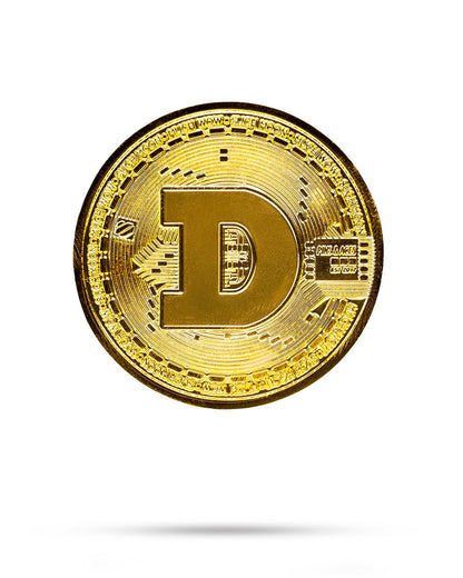 Gold Dogecoin ball marker featuring the iconic "D" logo, perfect for adding a fun touch to your golf game.