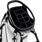 Player Preferred™ Golf Bag in Domino design, featuring a 14-slot top, multiple pockets, and a stylish black and white pattern.