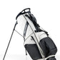 Stylish Player Preferred Golf Bag in white and black, featuring a sleek design and sturdy stand for golfers.