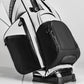 Stylish Player Preferred Golf Bag in white and black, featuring sleek design and multiple zippered pockets for storage.