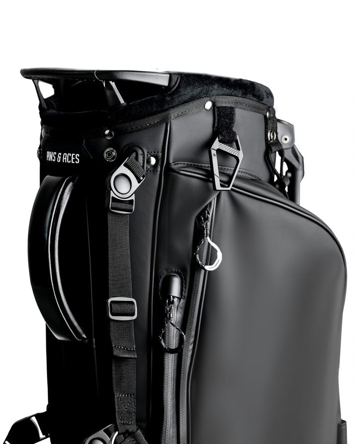 Sleek black Player Preferred Golf Bag featuring durable materials and multiple pockets for golfers seeking style and functionality.