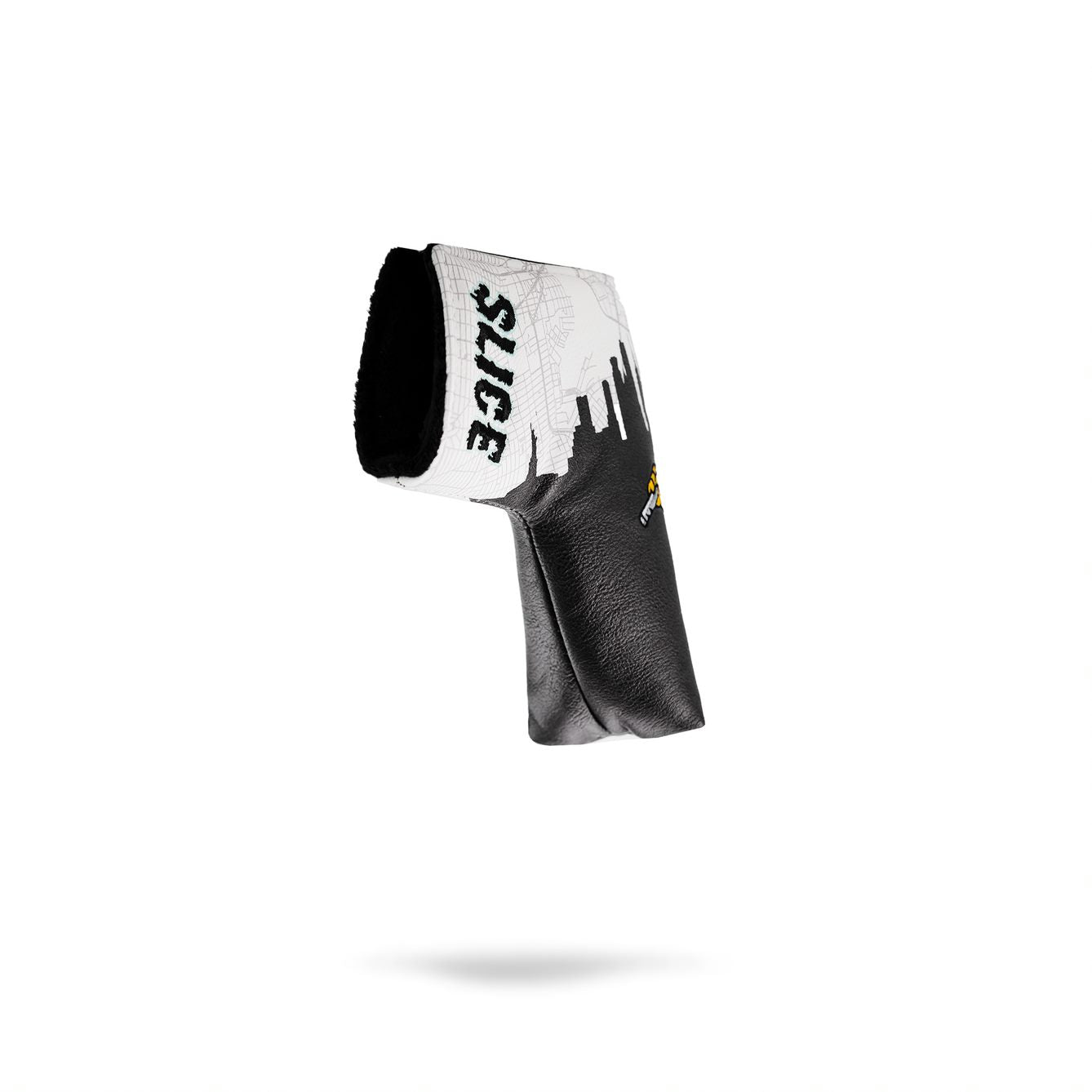 Bold black and white Shady Slice blade putter cover featuring a unique design and stylish graphics for standout performance.