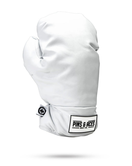 White boxing glove driver cover, designed to protect golf clubs with a sporty and stylish appearance.