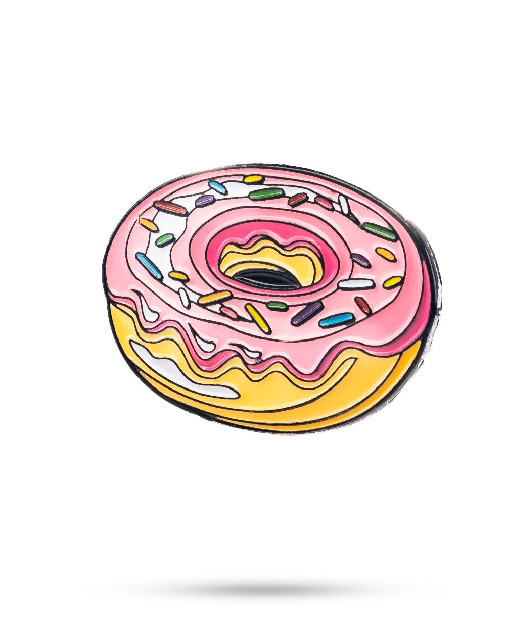 Alt text: "Donut-shaped ball marker featuring a colorful frosting design, perfect for golfers."