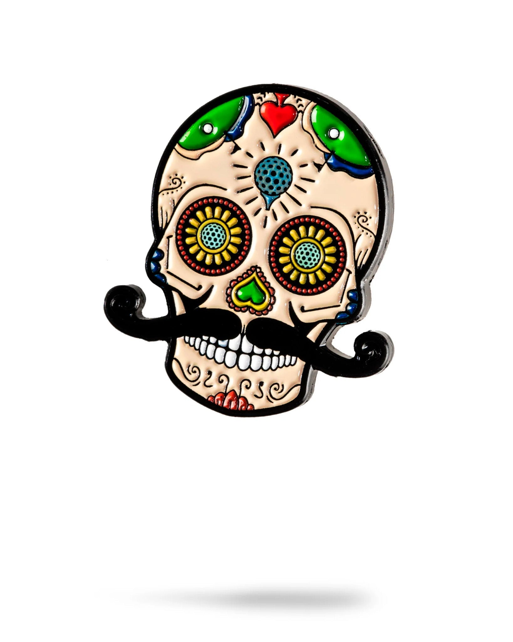 Colorful sugar skull ball marker featuring intricate designs and a vibrant pattern, ideal for golf enthusiasts.