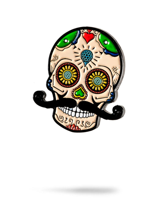 Colorful sugar skull ball marker featuring intricate designs and a vibrant pattern, ideal for golf enthusiasts.