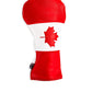 Canada driver cover featuring a vibrant red and white design with a maple leaf motif, suitable for protecting vehicle interiors.