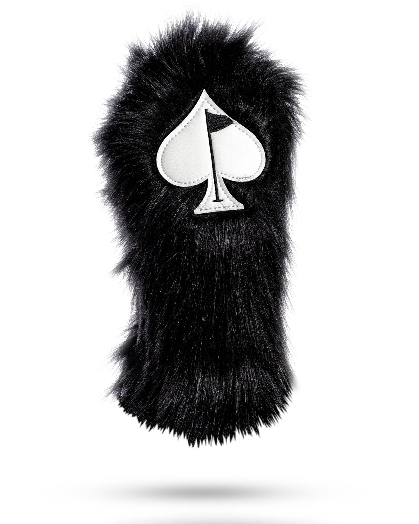 Black fuzzy driver cover for golf clubs, featuring a soft texture and stylish design.