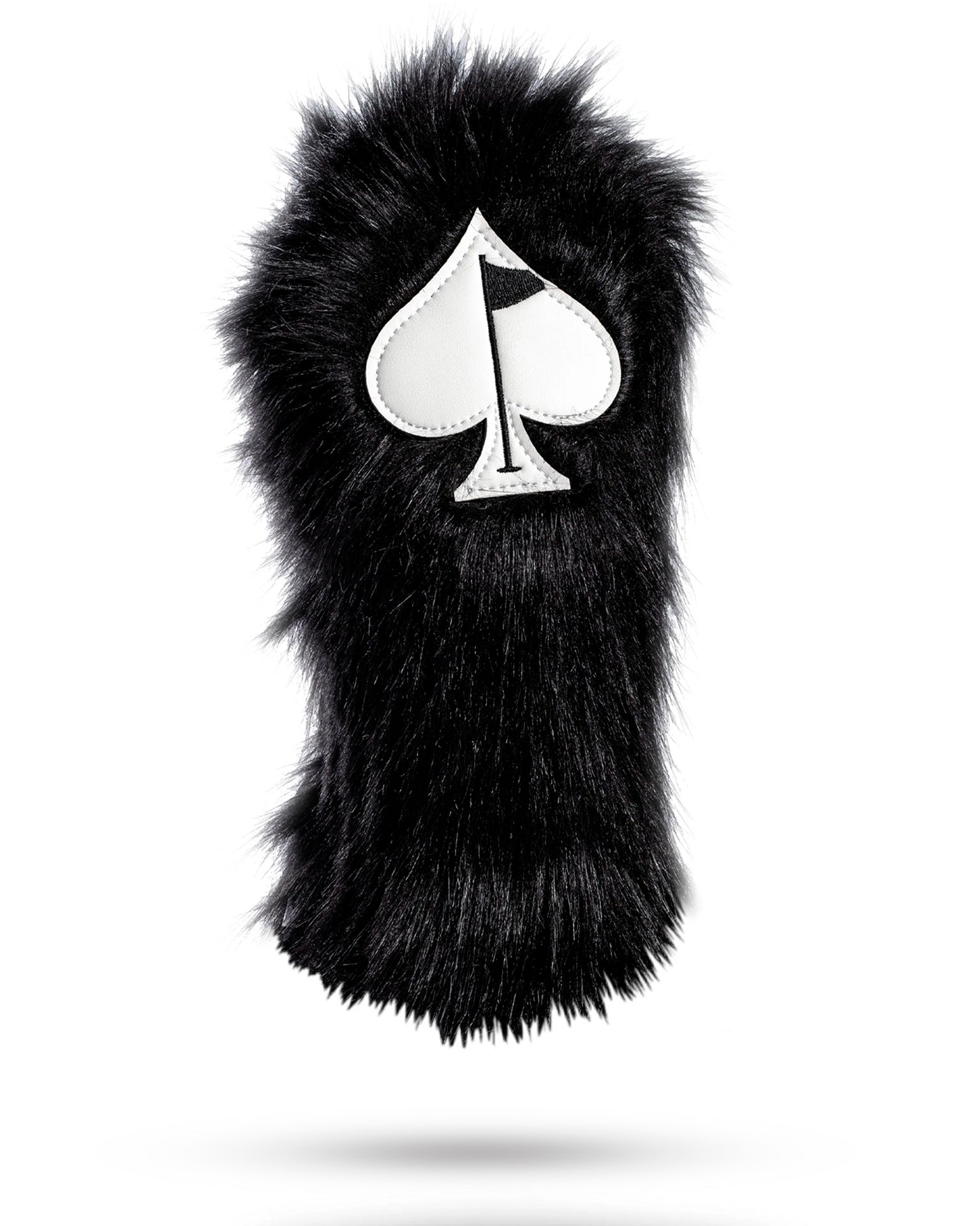 Black fuzzy driver cover for golf clubs, featuring a soft texture and stylish design.