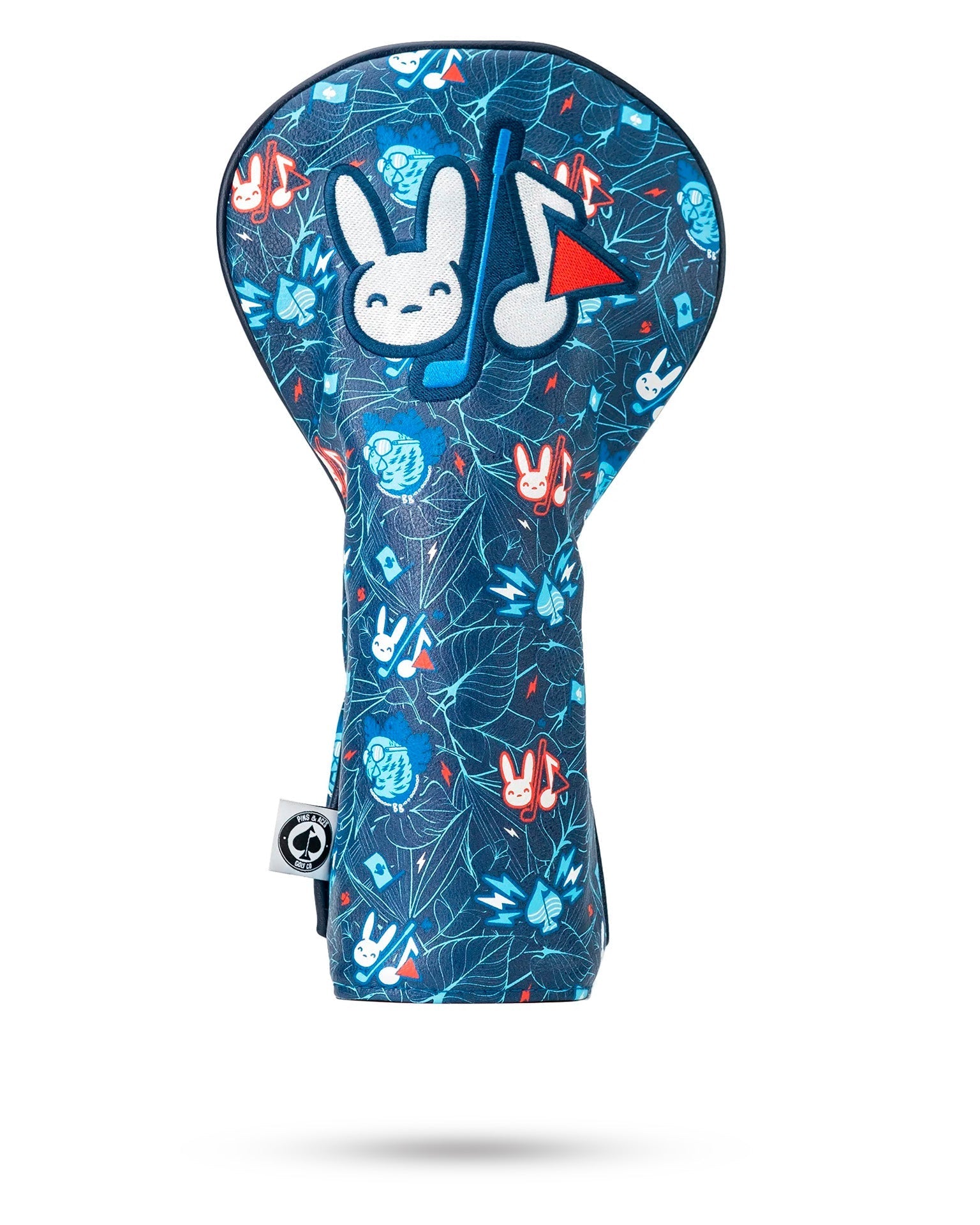 Good Bunny X Fundación Rimas driver cover featuring a playful bunny design in vibrant colors, perfect for golf enthusiasts.