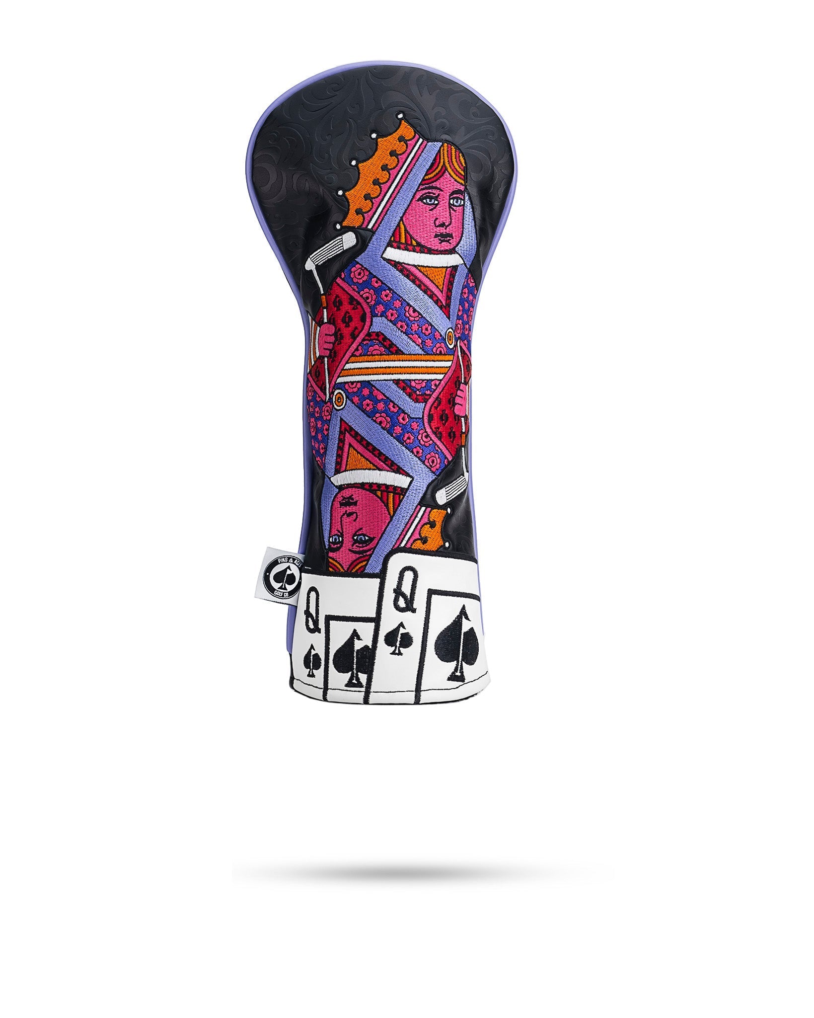 Queen of Spades Fairway Cover featuring a sleek black design with a stylish spade emblem, designed for golf clubs.