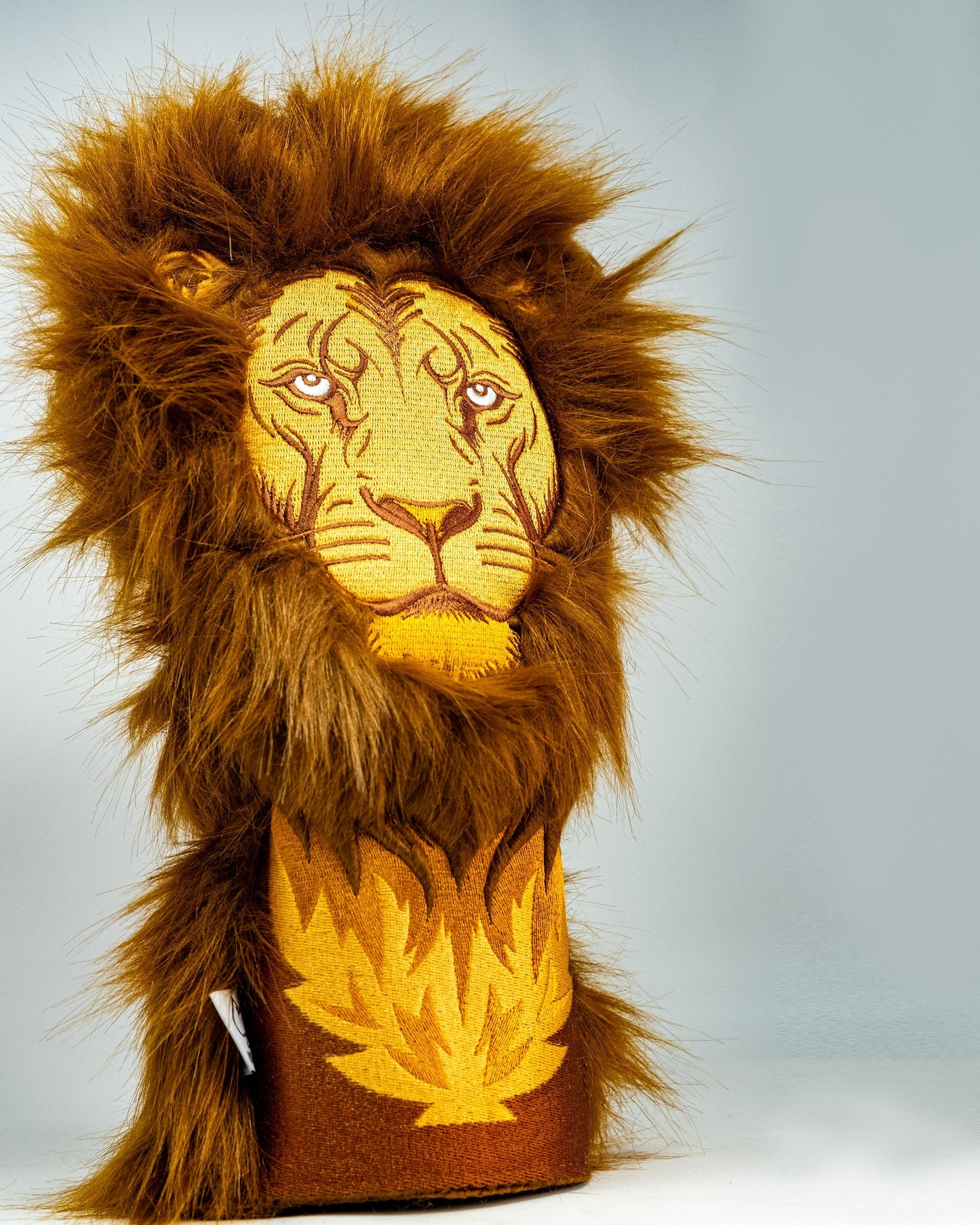 Lion Driver Cover - Plush golf club headcover featuring a realistic lion design with detailed stitching and vibrant colors.