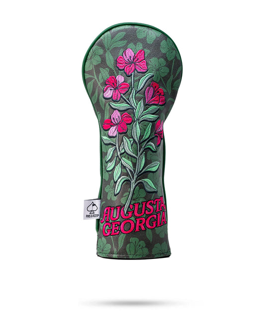 Hibiscus Bloom fairway cover featuring vibrant floral design on a navy background.