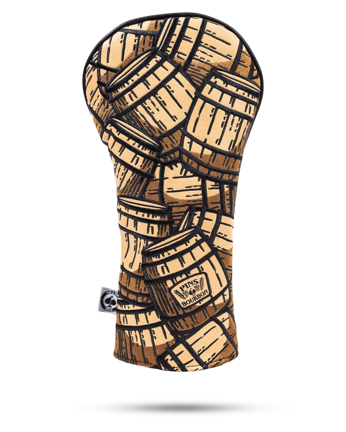 Bourbon barrel driver cover featuring a rustic wood design with a rounded top and open front for easy access.