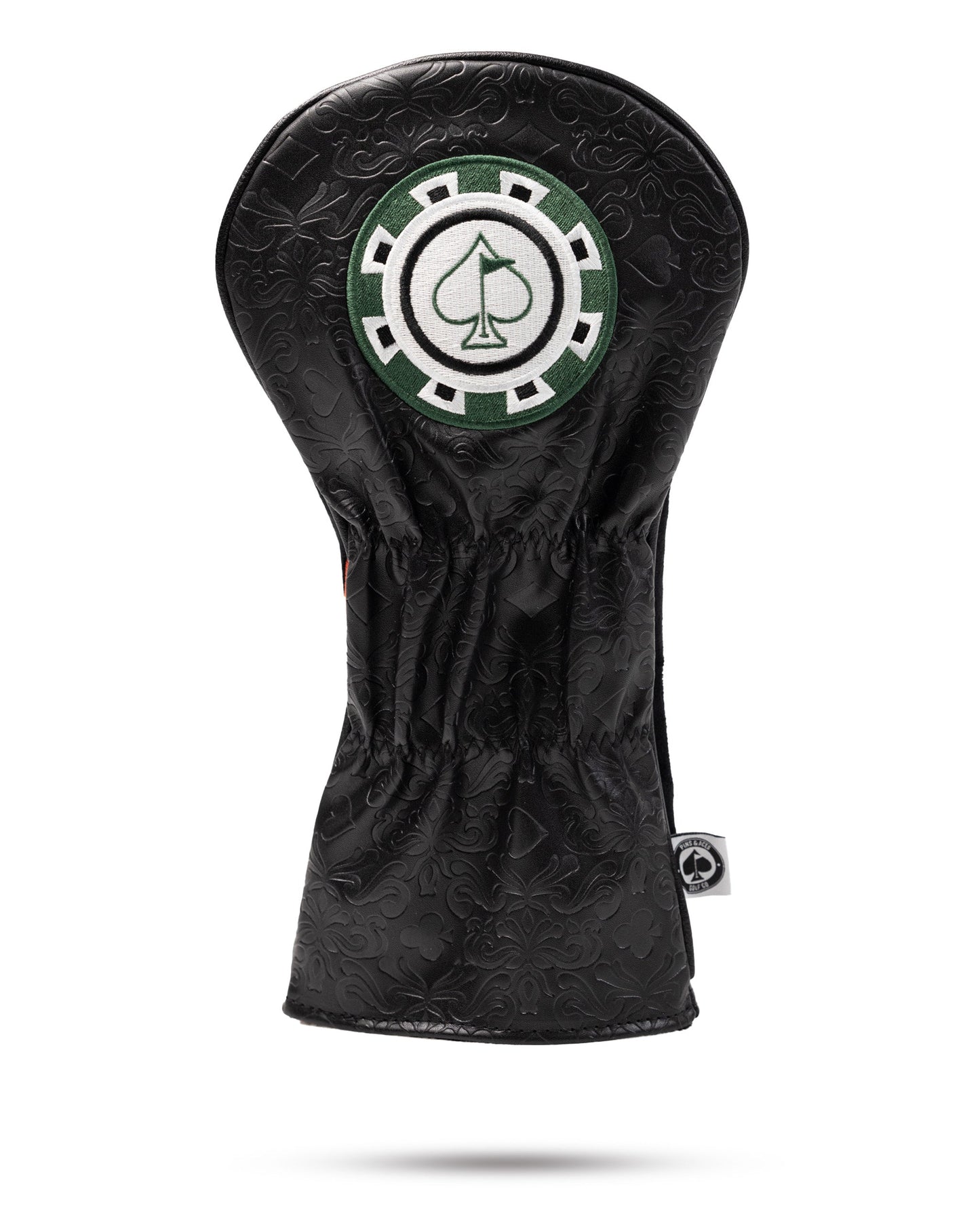 Blackjack driver cover featuring a sleek design with a black and white color scheme, designed to protect golf clubs.