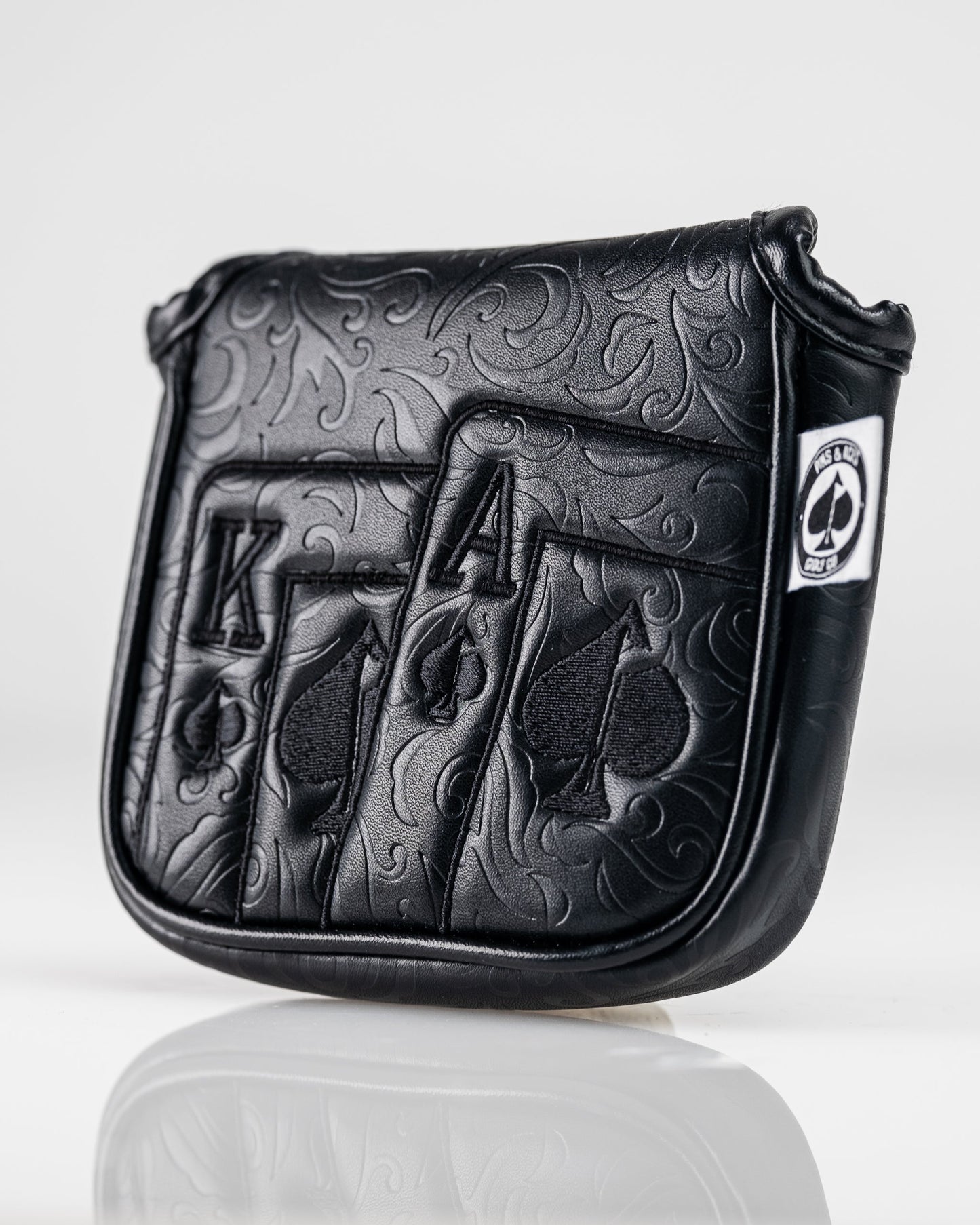 Blackout Ace of Spades mallet putter cover featuring a sleek black design with a spade emblem, designed for optimal protection and style on the golf course.