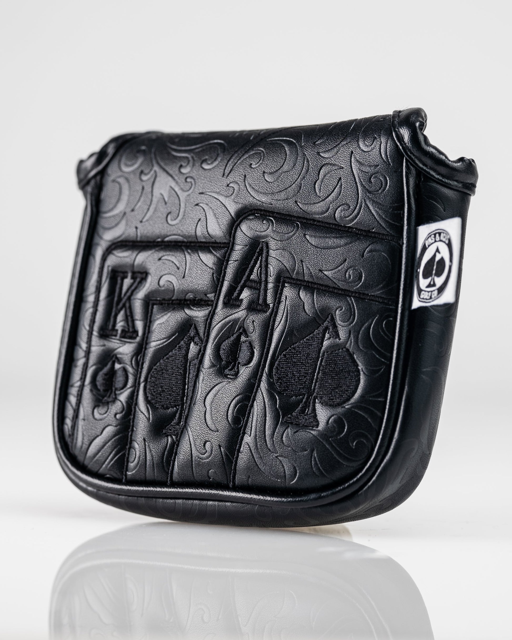 Blackout Ace of Spades mallet putter cover featuring a sleek black design with a spade emblem, designed for optimal protection and style on the golf course.