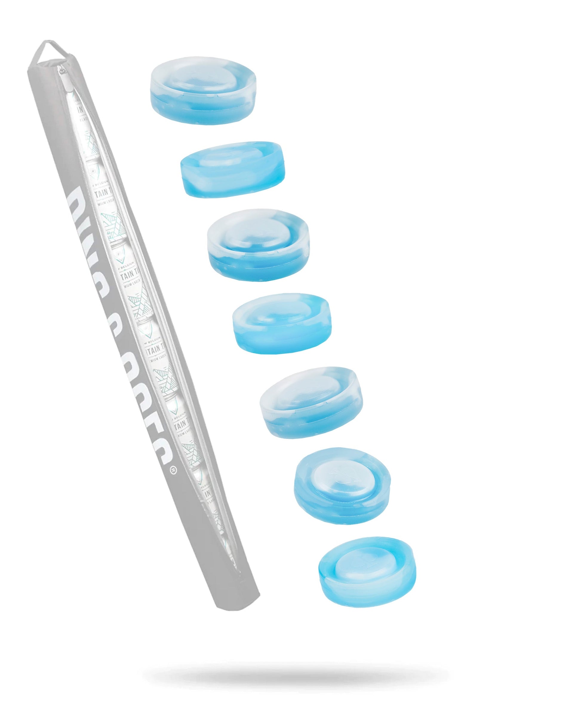 Blue Beer Sleeve Ice Pucks designed to keep beverages cold, featuring a flexible and durable design.