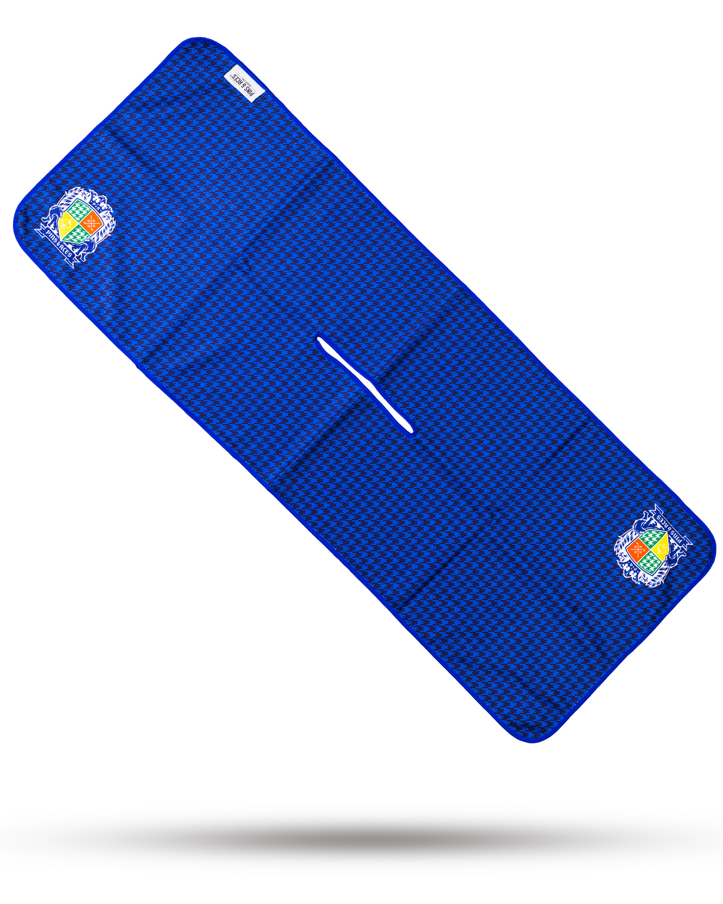 Royal Houndstooth Towel featuring a classic houndstooth pattern in shades of navy and white.