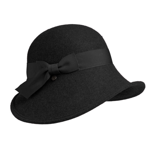 ROSE- LARGE WOOL CLOCHE HAT WITH BOW