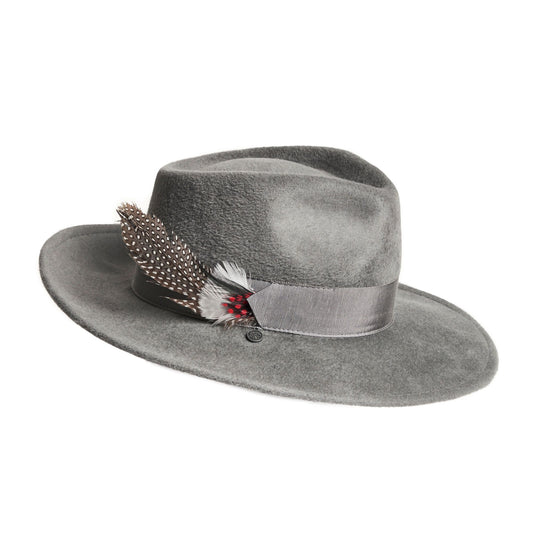 FEDINA - LARGE FUR FELT FEDORA HAT W FEATHER