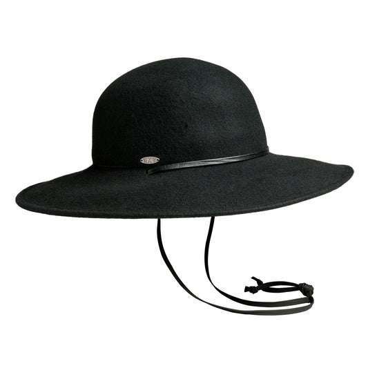 CATHY CS - WIDE BRIM CLOCHE HAT W LEATHER CHIN STRAP