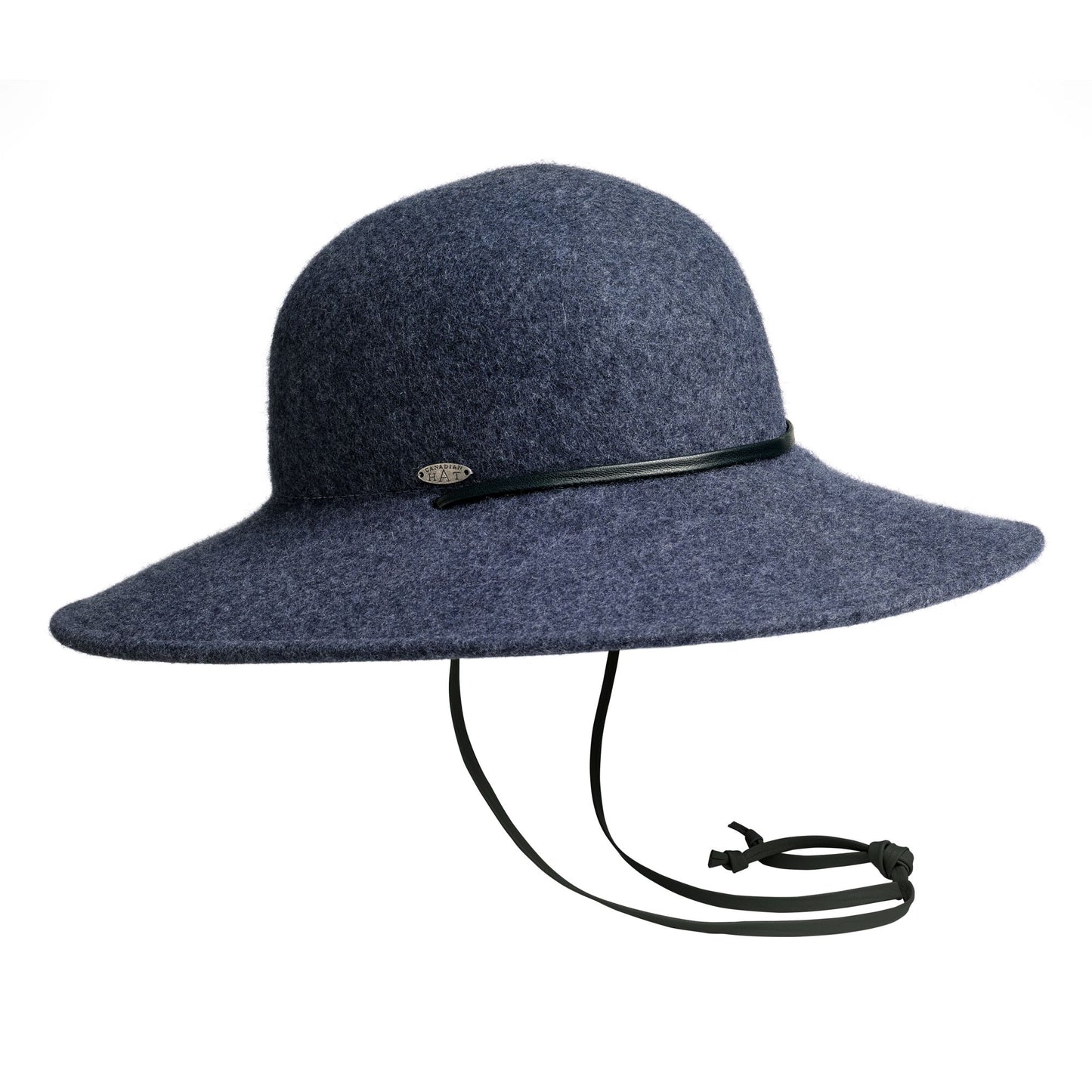 CATHY CS - WIDE BRIM CLOCHE HAT W LEATHER CHIN STRAP