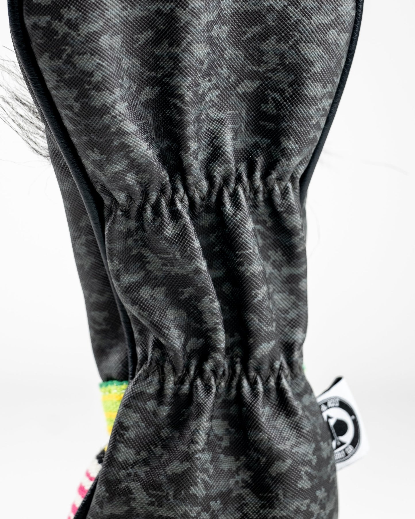 Mustache Sugar Skull Hybrid Cover in Gray Camo design, featuring intricate sugar skull artwork with a stylish camouflage background.