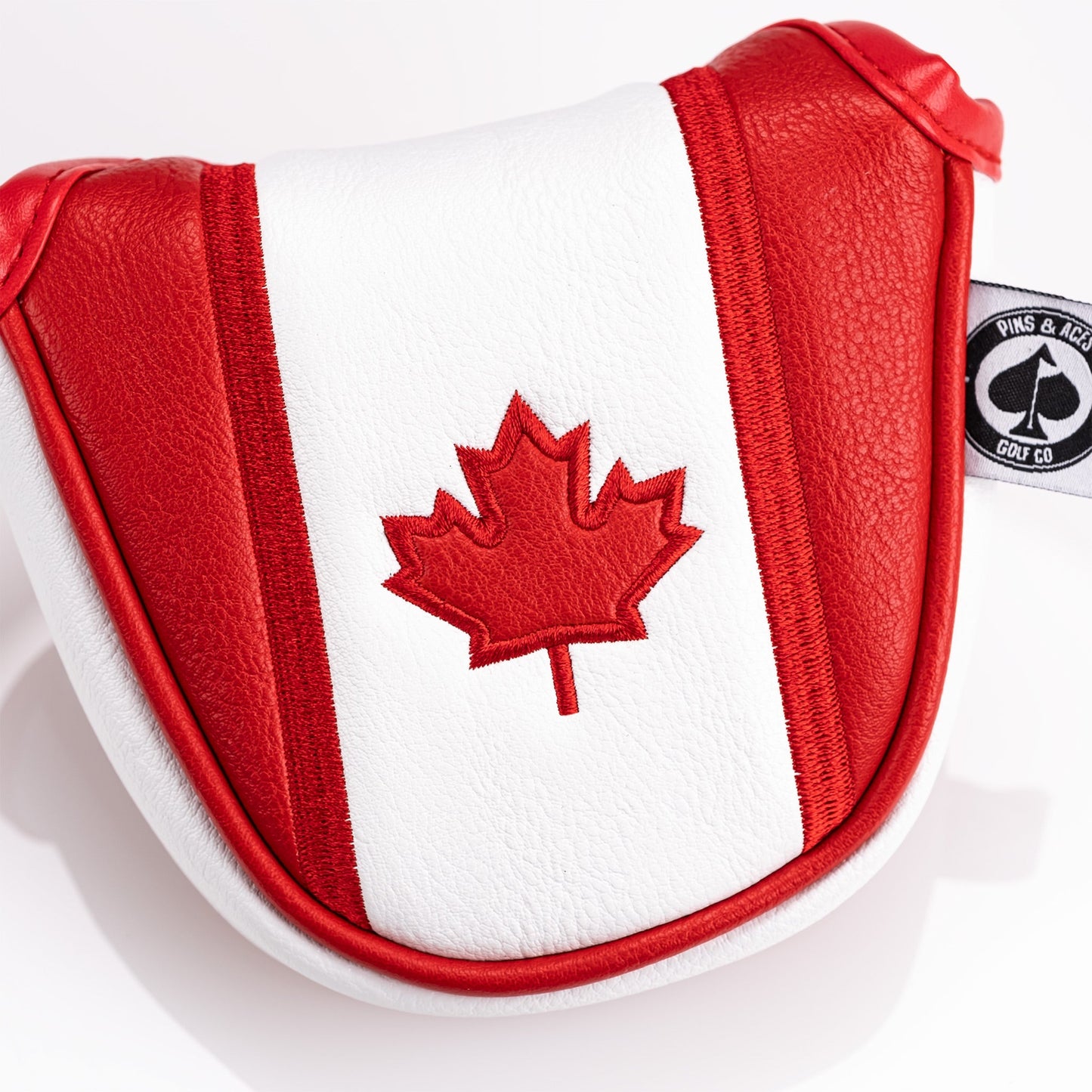 Canada mallet putter cover with a vibrant red and white design featuring a maple leaf emblem.