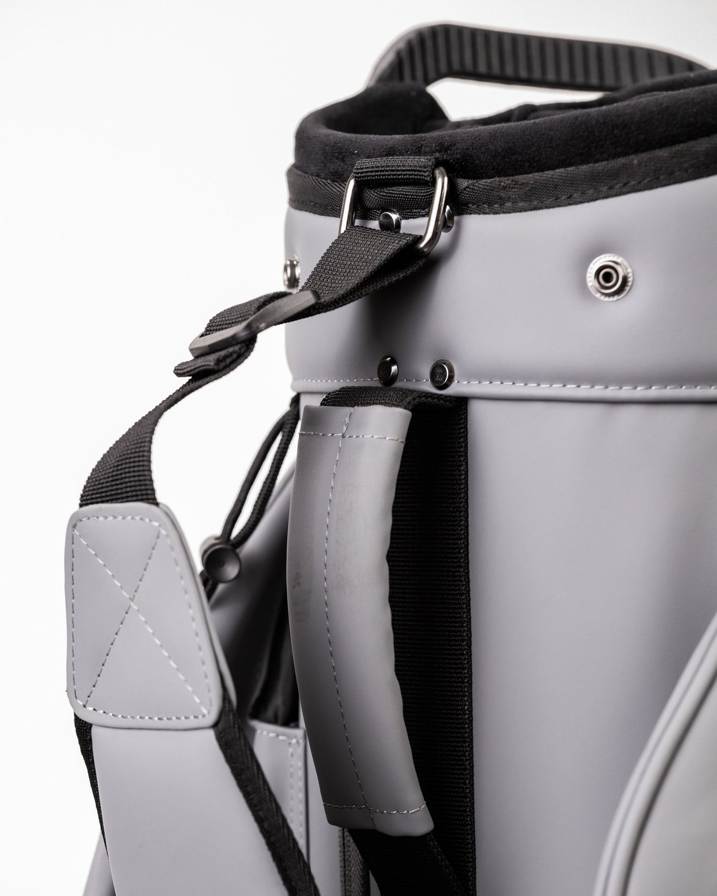 Player Preferred™ Cart Bag in Flat Ash color, showcasing a sleek design with multiple pockets and a comfortable strap for easy carrying.