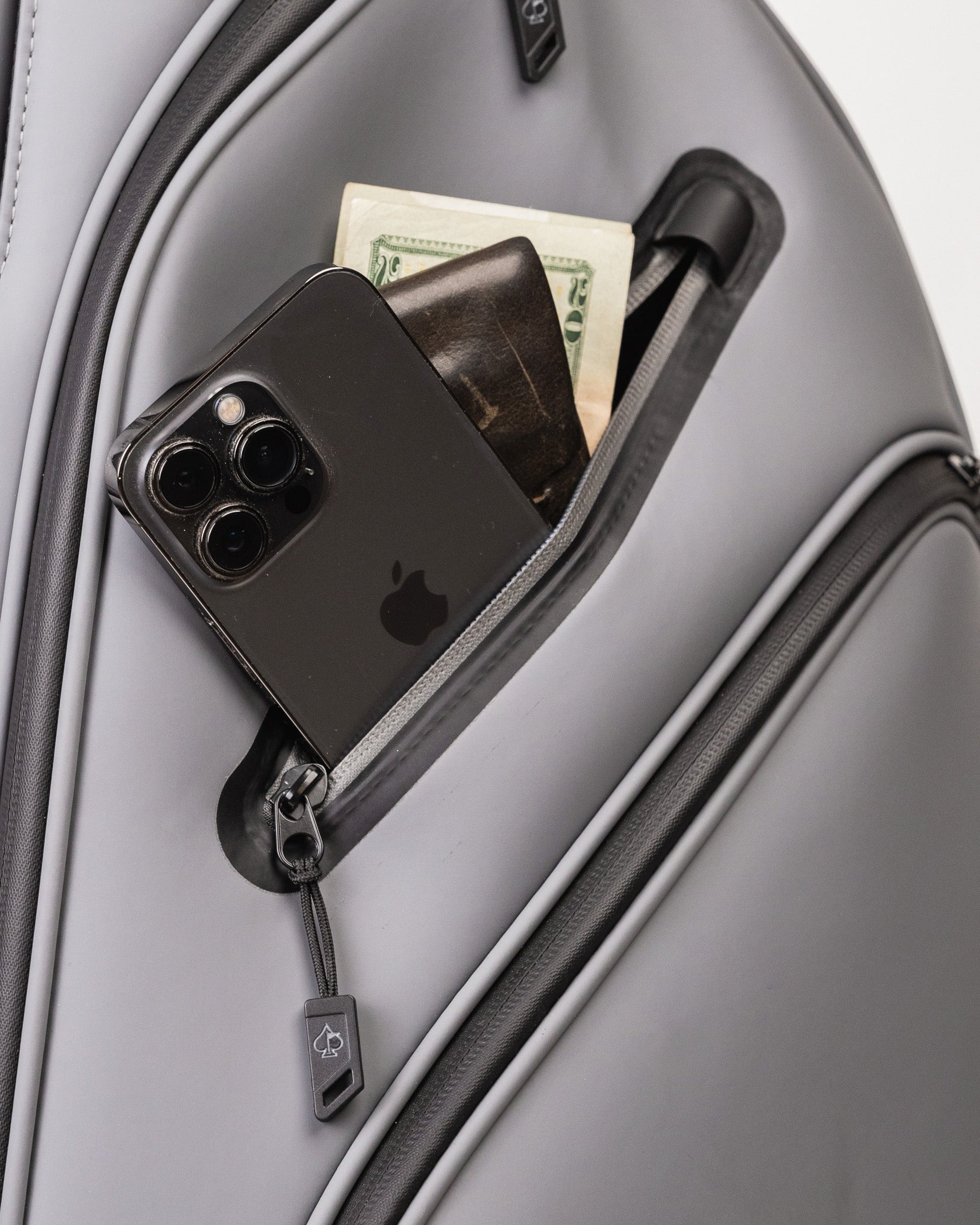 Player Preferred™ Cart Bag in Flat Ash color, featuring multiple pockets and a sleek design, ideal for golfers.