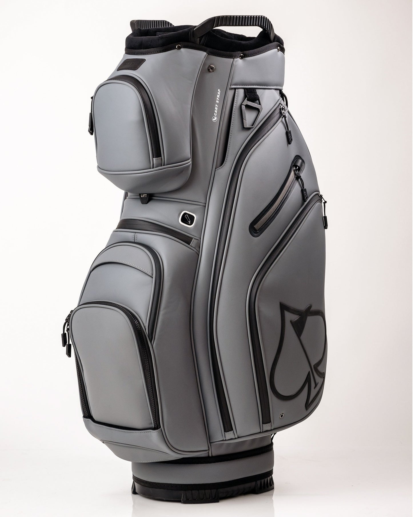 Player Preferred™ Cart Bag in Flat Ash color, featuring multiple pockets and a durable design, ideal for golf carts.
