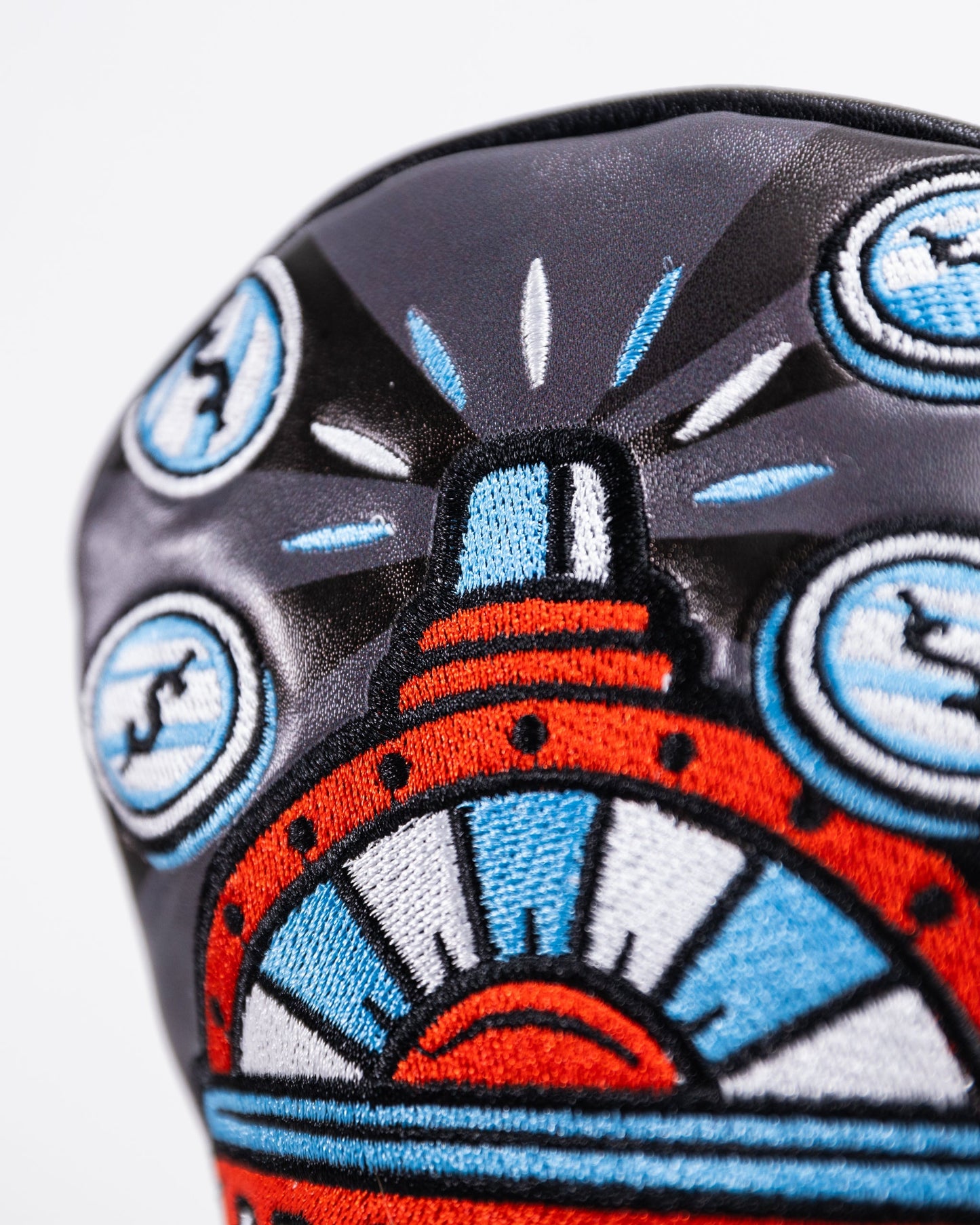 Fairway golf club headcover featuring a colorful casino theme with playing card and poker chip graphics.