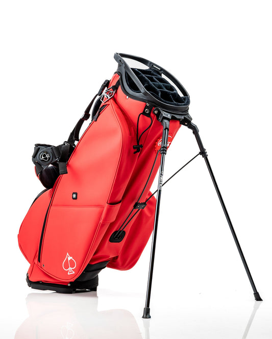 Bold red Player Preferred™ Golf Bag featuring a Coca-Cola design, designed for style and functionality on the golf course.
