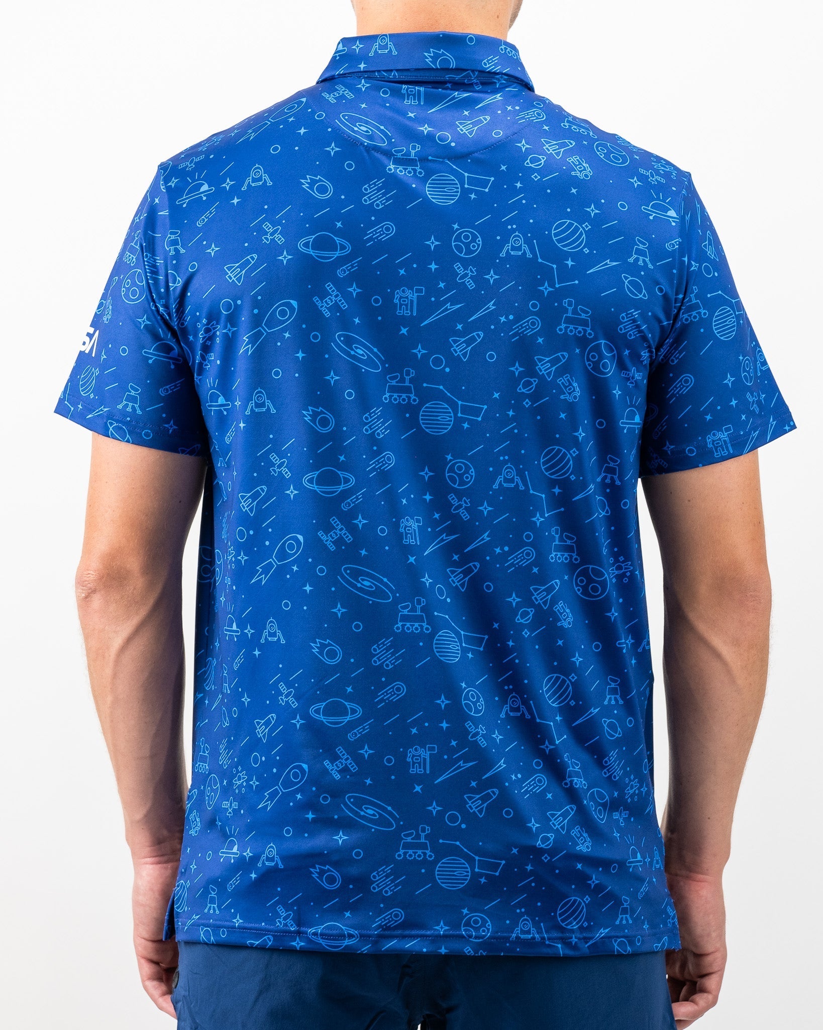 NASA logo polo shirt in navy blue with a classic fit and short sleeves.