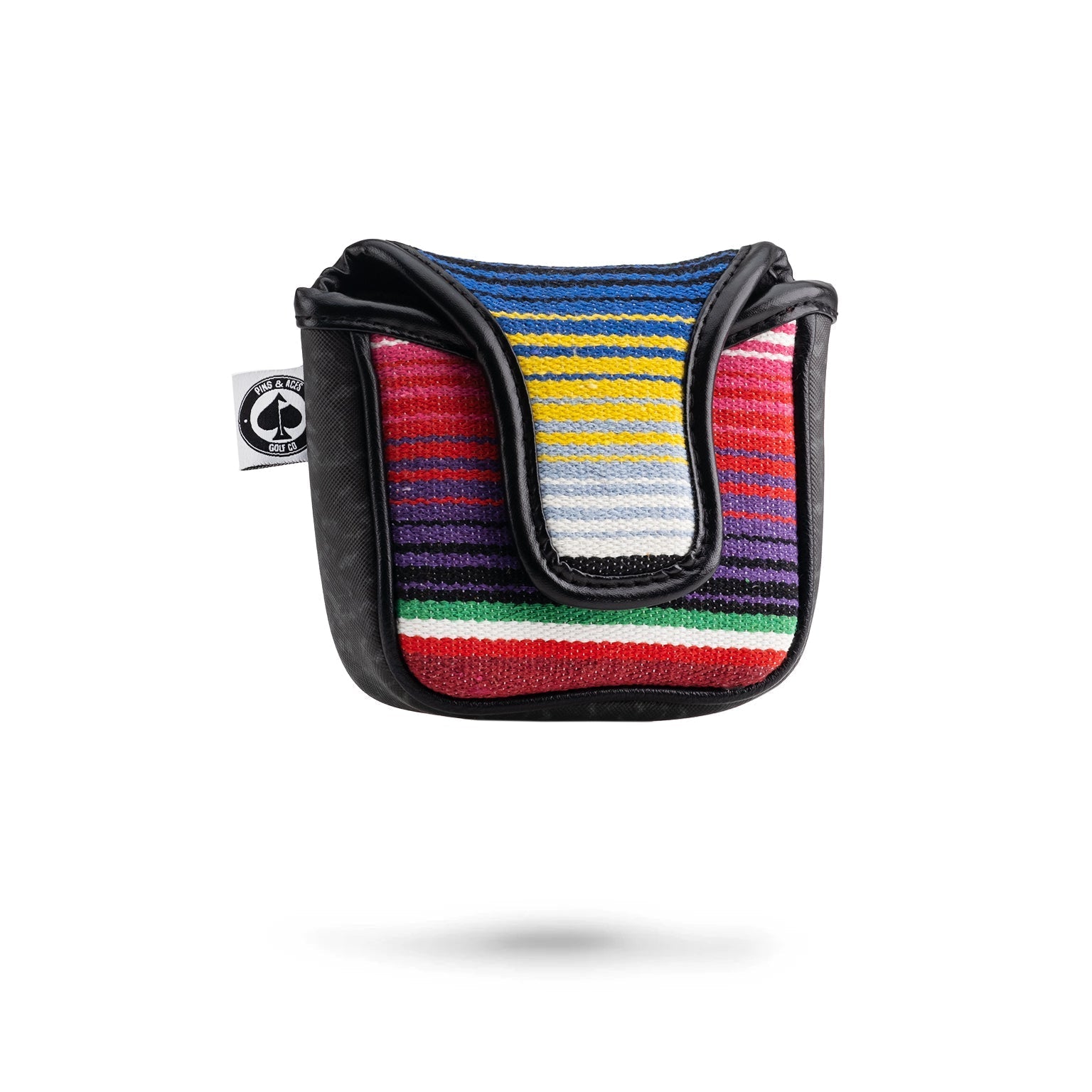 Gray camo mallet putter cover featuring a mustache sugar skull design.